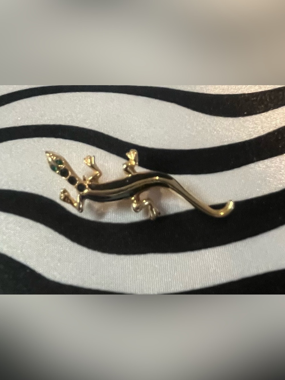 Gold-tone Lizard Pendant with Black Enamel